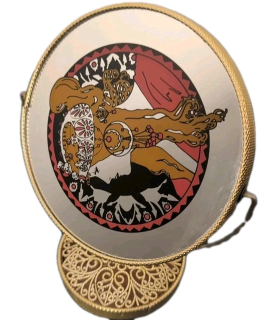 Miroir Art Nouveau Mucha - Sérigraphie Automne - Cadre Bois 38x20 Cm - Occasion