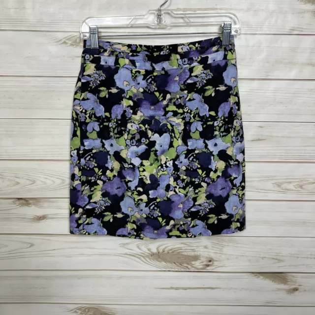 LOFT Outlet Womens Skirt Size 0 Black Mini Pencil Floral Zip Purple Green D 22