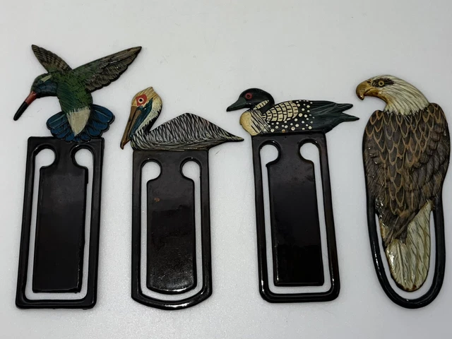 4 Vintage Hand Painted Bookmark Book Page Clip Water Bird Duck Bald Eagle