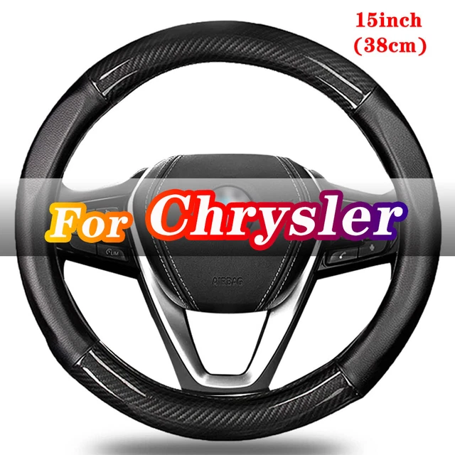 15" Steering Wheel Cover Carbon Fiber & Leather For Chrysler Black Car Interior