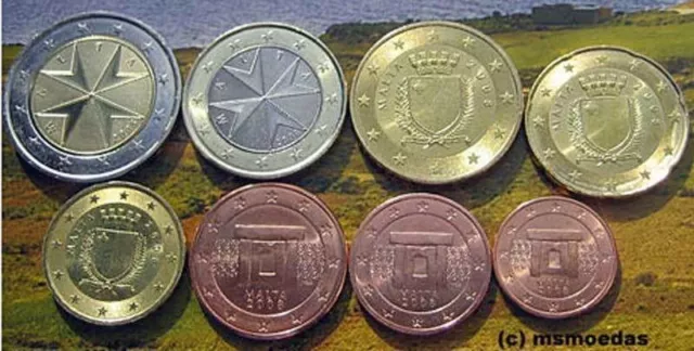 Malta KMS alle 8 Euro Münzen 2008 mit 1 Cent bis 2 Euro Euromünzen coins moedas