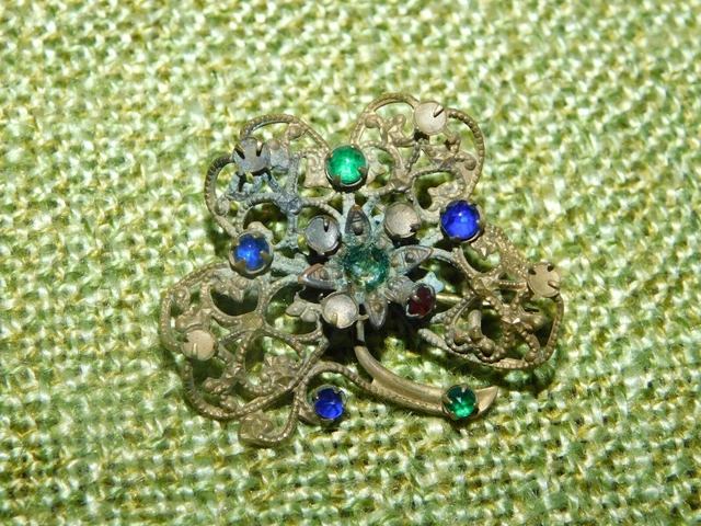 Broche Vintage Années 1930 - Miniature De Fleurs Peinte à La Main - Sans Marque - Pour Collectionneurs