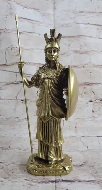 Divinità Athena/Minerva Con Lancia & Protezione Bronzo Statua Scultura 21.5cm /