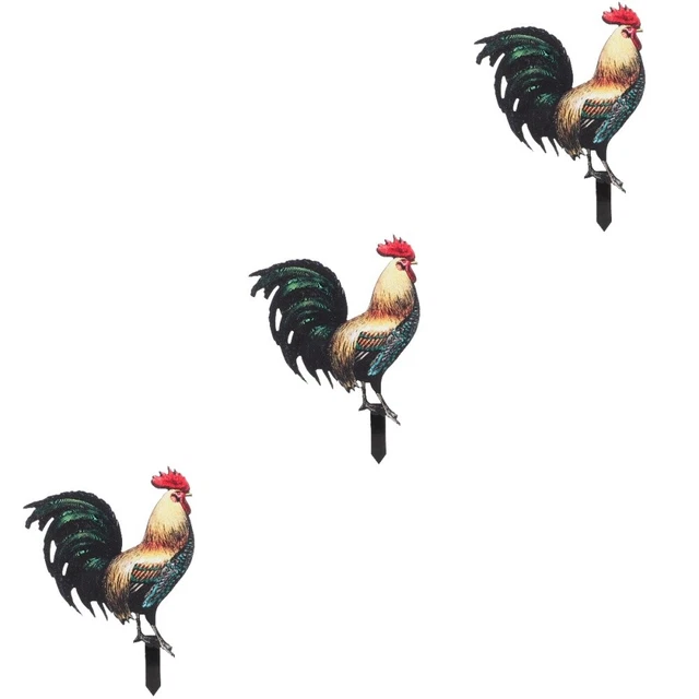 3x Yard  Rooster Chicken Garden Lawn Chicken Stake Yard Rooster Decoration
