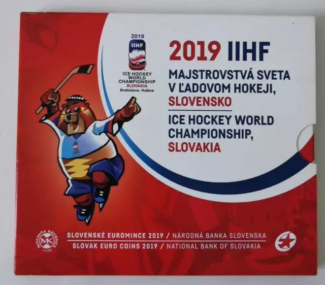 Slowakei Offizieller Euro KMS 2019 Kursmünzensatz 1 Cent bis 2 Euro Eishockey WM