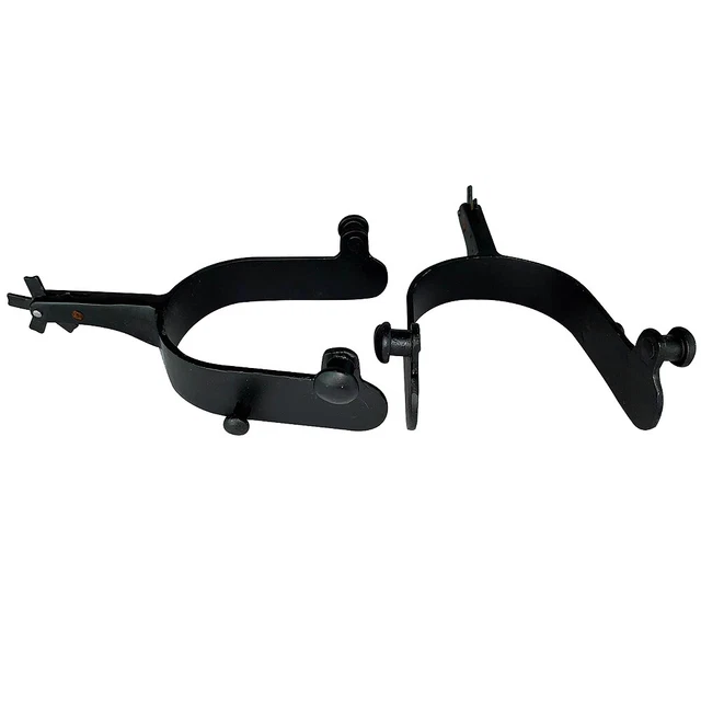 36CN Hilason Western Black Steel Adult 15 Degree Bull Riding Spurs Pair