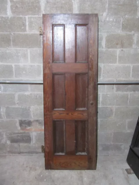 ~ ANTIQUE OAK 6 PANEL DOOR WITH HARDWARE AA ~ 28 x 81.25 ARCHITECTURAL SALVAGE