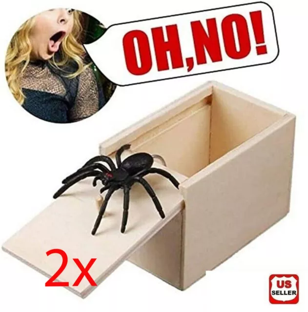 2X Wooden Prank Spider Scare Box Hidden in Case Trick Play Joke Scarebox Gag Toy