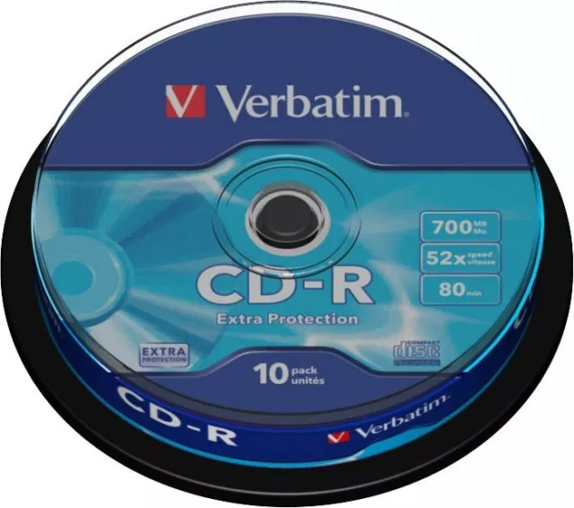 1x10 VERBATIM CD-R Rohlinge WriteOnce 80min 700MB 52x Cakebox 43437 NEU 005-805