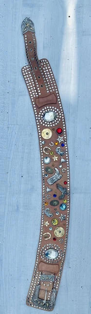 Cintura da cowboy vintage in pelle strass anni '80 ingioiellata rara taglia S