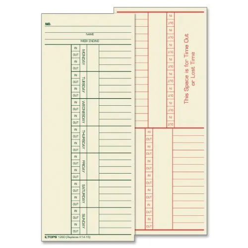 Tops 2-sided Weekly Time Card - 8.25" X 3.37" Sheet Size - Manila - 500 / Box
