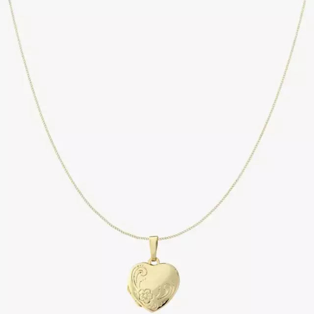 9ct Yellow Gold Engraved Heart Locket Necklace LK204