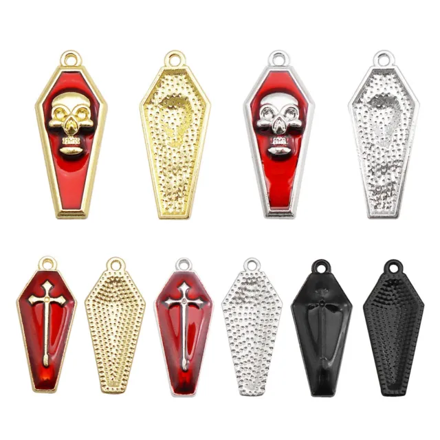 5PC Assorted Enamel Cross Skull Pattern Coffin Charms Pendant Jewelry DIY Making