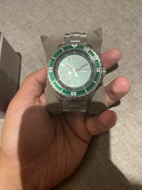 Mens Wristwatch FOSSIL FB-02 FS5690 Stainless Steel Green Sub 100mt