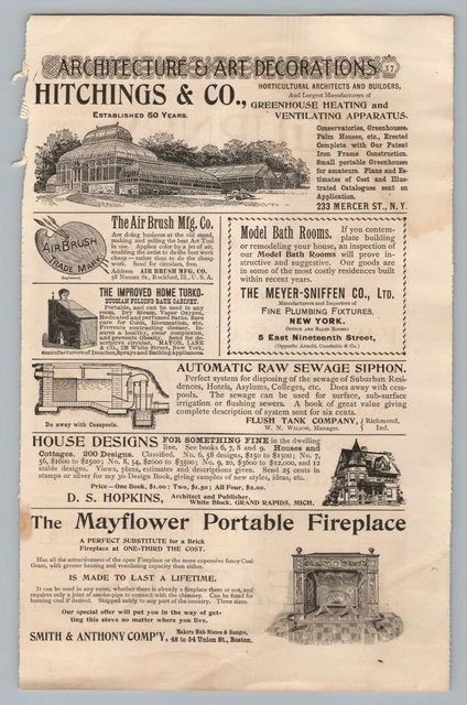 1890s-1910s Print Ad Architecture Art Decorations Hitchings, Smith Fireplace
