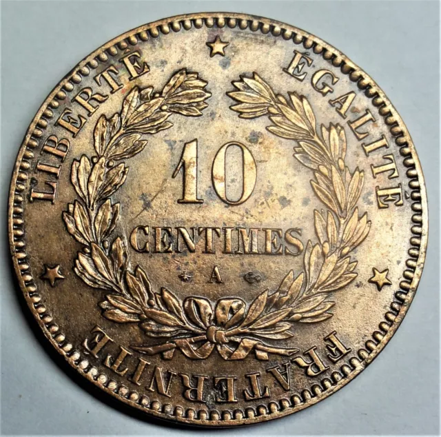 France / Frankreich 10 Centimes 1871  A  - Cérès, Paris - vz / xf  + Münztasche