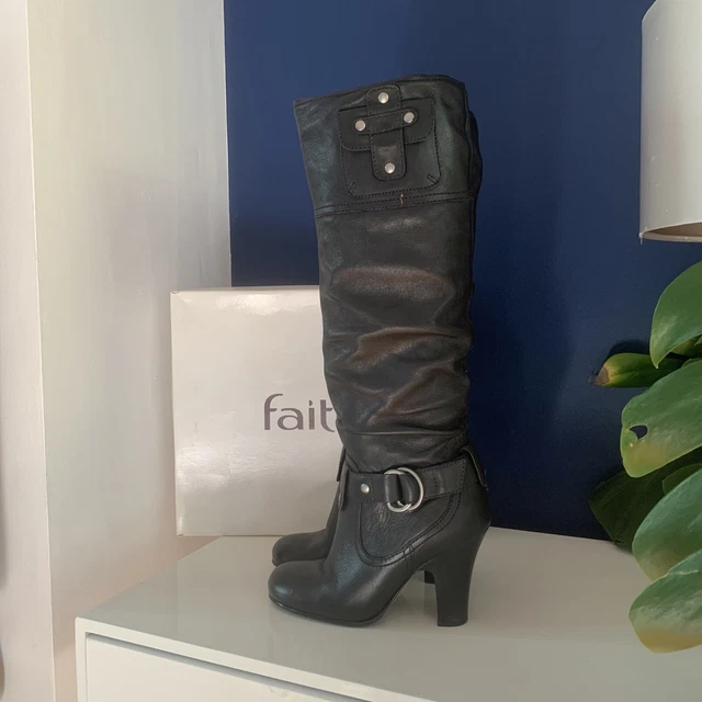 FAITH BOOTS BLACK Leather Knee High Size 4 Uk Brand New £19.99 ...
