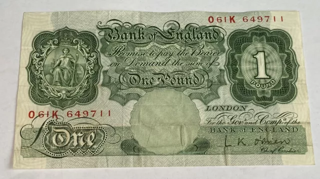 Old English Bank Of England £1 Pound Note, Cashier: O’Brien