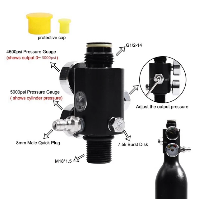 Valve Réservoir Air PCP Réglable 0-2800psi - Valve Réservoir PCP Filetage 5/8-18UNF/M18 Régulateur Pression HPA