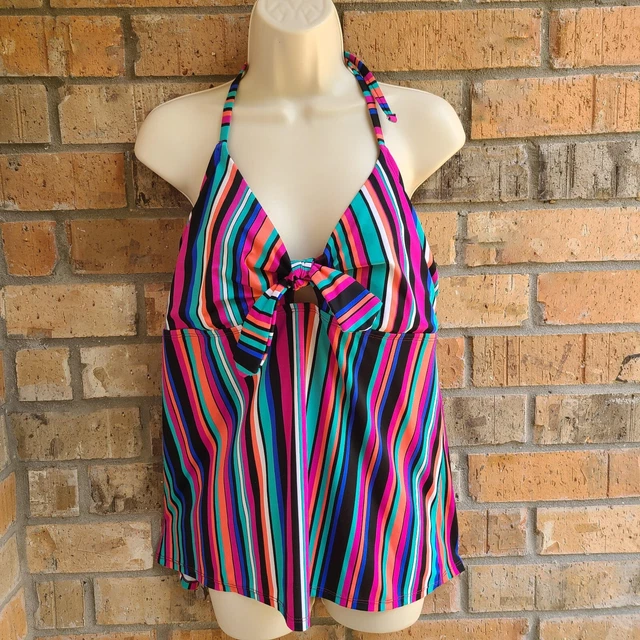 dip Swimwear Women's Tankini Top Swimsuit Halter Striped Size XL
