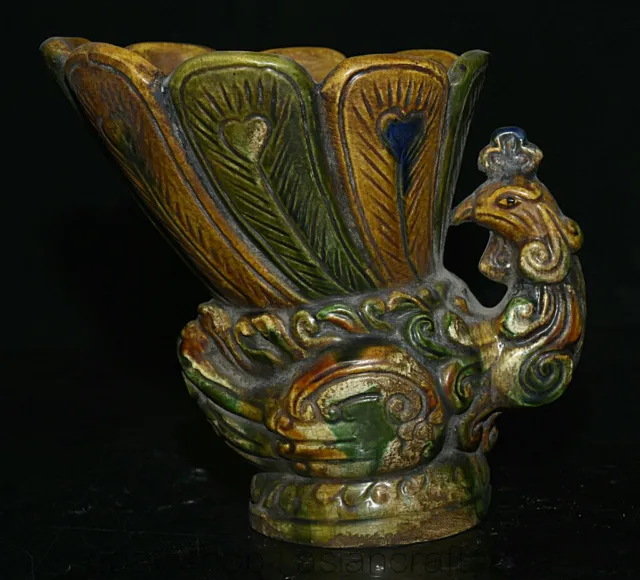 7,2" seltenes chinesisches Tang Sancai Ceramics Dynasty Palace Phoenix Weinglas