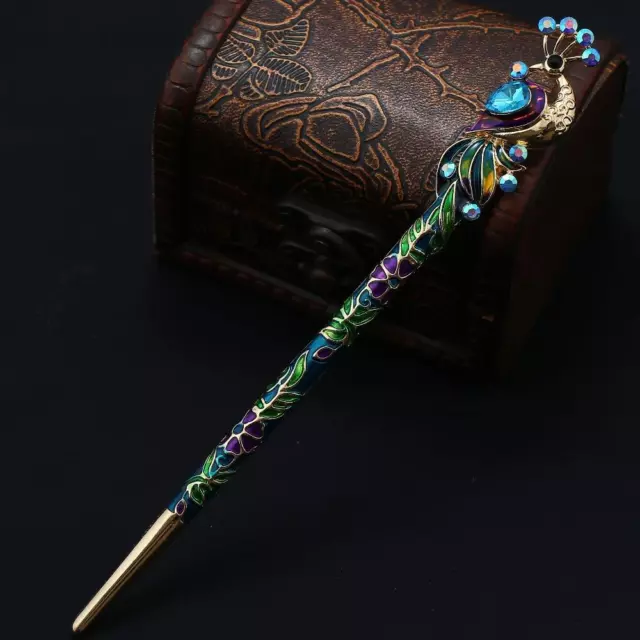 Retro Chinese Style Hairpin Crystal Peacock Hair Pin Stick Headwear Accessories