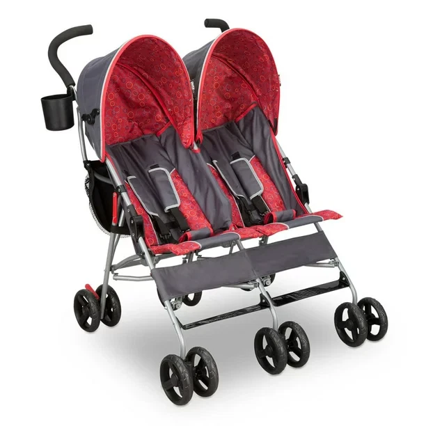 LX 35 Pound Side by Side Double Convenience Stroller, Red & Gray