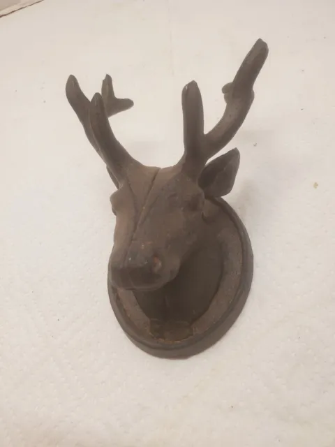 decorative cast iron deer head with antlers 5" tall wall mount hat coat rack