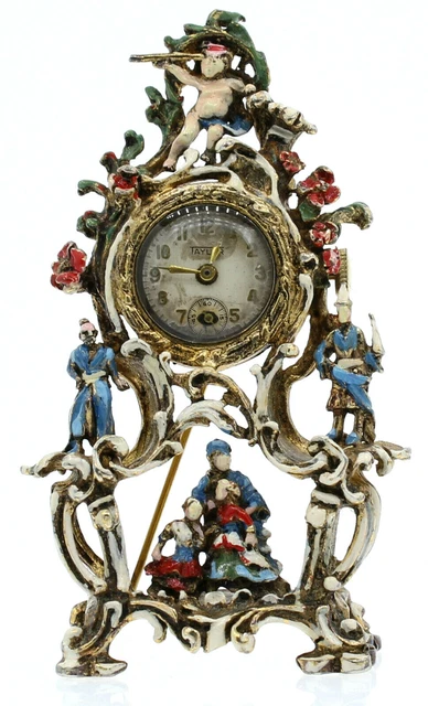Vintage taylor Argento Sterling Smalto Decorativo Orologio Ciondolo Spilla