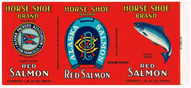 Original Tin Can Label Vintage Salmon C1950 Alaska Packers Horseshoe Equestrian