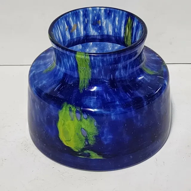 Vintage 1970 Prachen Blue Yellow Glass Hand Blown Flora Vase 5.5" Art Glass Vase