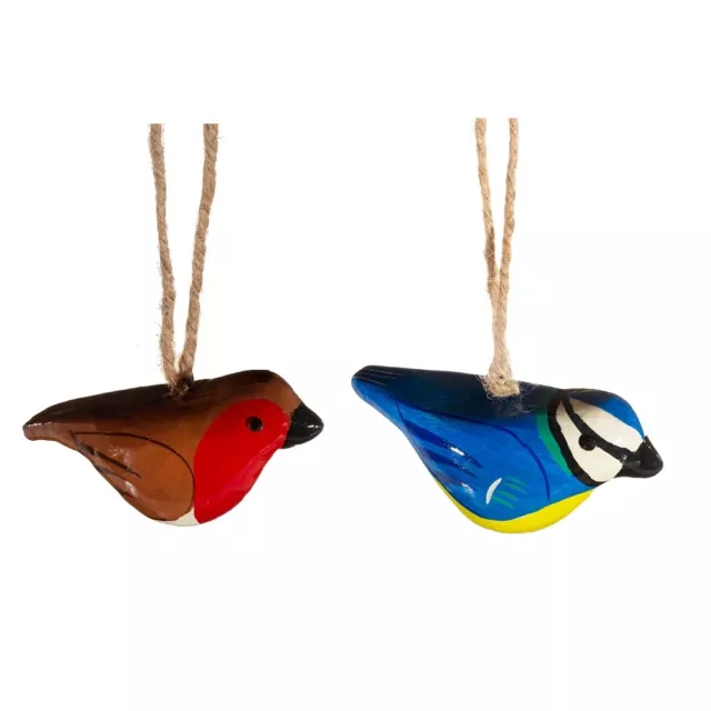 Christmas Birds Bauble Set of 2. Robin & Blue Tit. Hanging Christmas ornaments