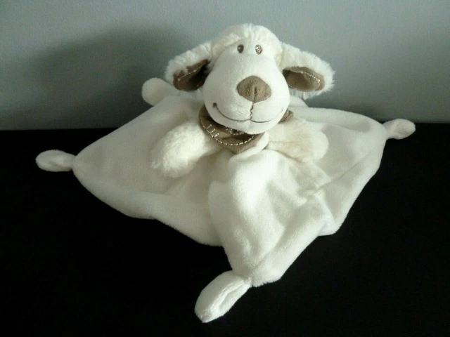 * Doudou Plat Carre Tex Baby Mouton Blanc Bandana Marron Taupe  Etat Neuf*