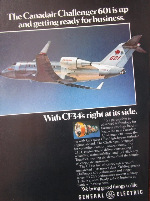 9/1982 PUB GENERAL Electric Aircraft Engines Cf34 Canadair Challenger ...