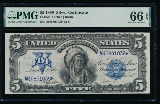 AC Fr 278 1899 $5 Silver Certificate PMG 66 EPQ .. Gem Uncirculated Chief!!