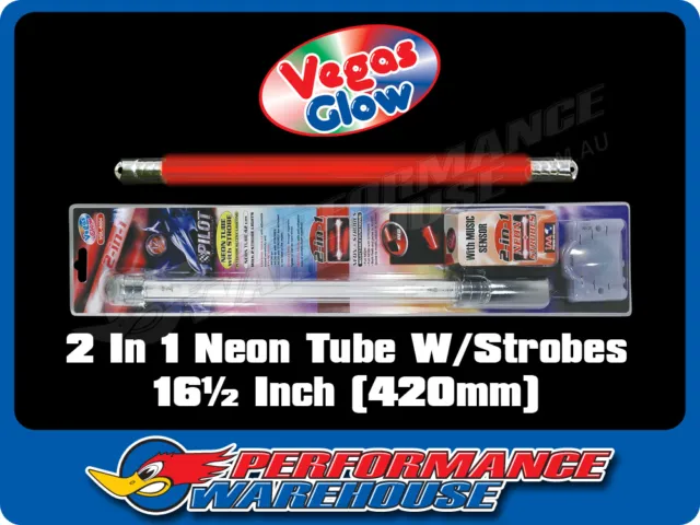 2 in 1 Neon Tube with Strobes Red Pulses To Music 16½ Inch 420mm Car Ute Boat