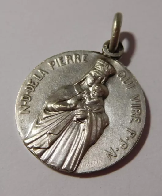 Medaille religieuse ancienne " Notre Dame de la Pierre qui vire " -métal argenté
