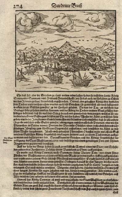 Marseille Gesamtansicht Original Holzschnitt Münster 1628