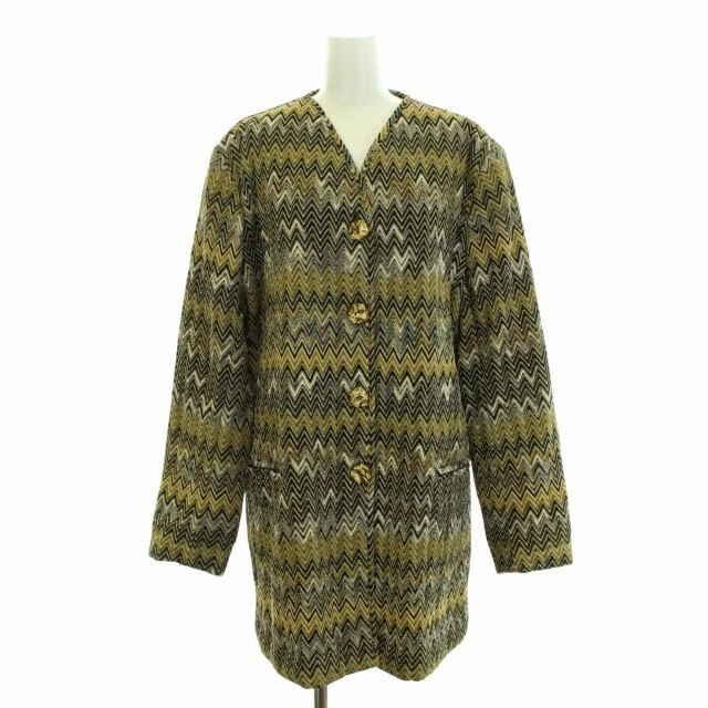 Missoni Collarless Jacket Coat Half Herringbone Made In Italy Outer 46 Xl Yellow