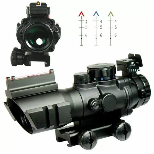 4X32 Tactical Rifle Scope - Tri-Illuminated Chevron Recticle Fiber Optic Sight