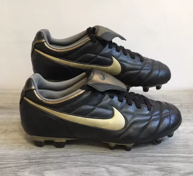 NIKE Tiempo Legend FG Ronaldinho Black Gold Football Boots 2005 - Size Uk 8