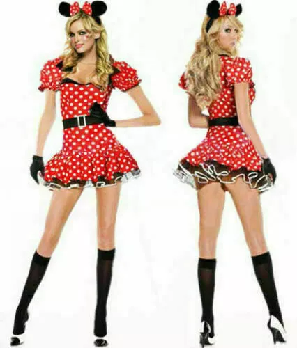 Women's Sexy Minnie Mouse Red Costume Ladies Halloween Fancy Dress Party Outfit