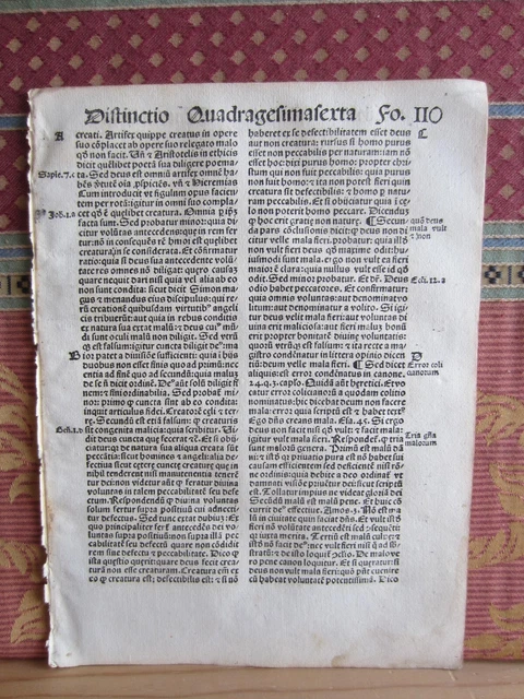 1510.-Hoja Incunable.quattuor Librorum Sententiarum Compendium.g. Vorillonis-109