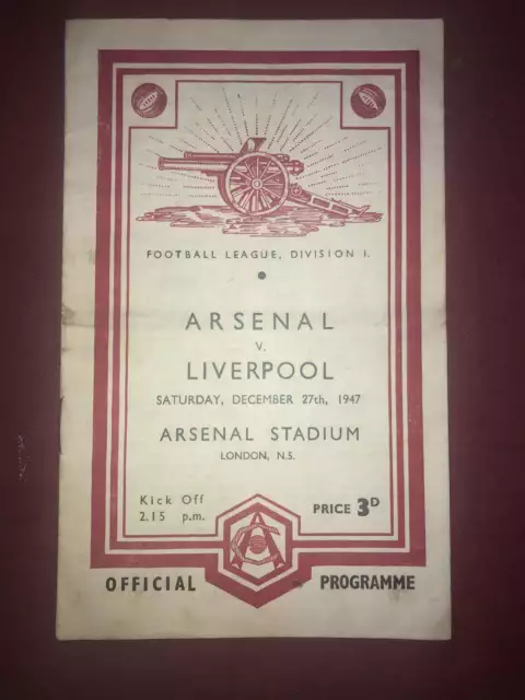 ARSENAL, 1947/1948, a football programme from the fixture versus Liverpool, play