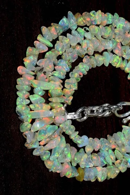 Natural Ethiopian Opal 925 Sterling Silver 18" Necklace 4-6 mm Chips Beads ZA07