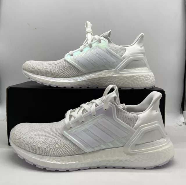 Adidas Ultra Boost 20 Triple White Iridescent Running Shoes FW8721 Mens Size 2