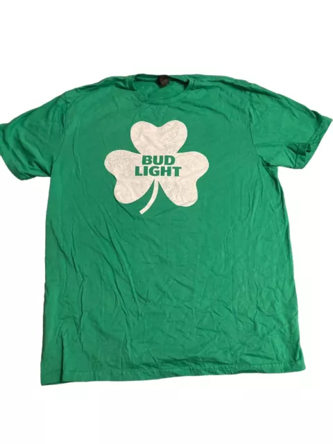 Bud Light St Patricks T Shirt Mens Large Green Crew Tee Graphic Short Sleeve