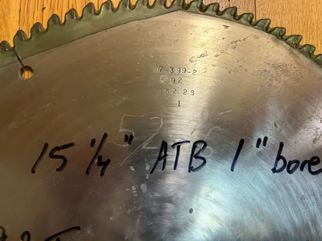 American 15 1/4" 92 tooth 1" bore  ATB Industrial Crosscut Saw Blade 3