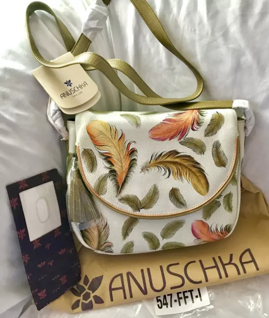 ANUSCHKA NWT🤎Flap-Over Convertible Crossbody-Floating Feathers Ivory 547-FFT-I