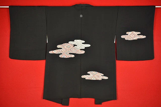 Vintage Japanese Kimono Silk Antique BORO Black HAORI Kusakizome Dyed/B753/585